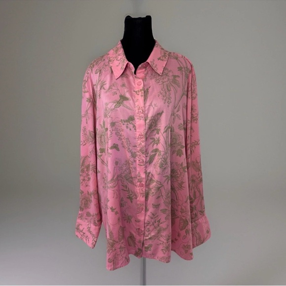 Beautiful Tops - NWT BEAUTIFUL Lawrence Zarian Tunic Top XL Hummingbird Butterfly Pink Green QVC